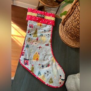Matilda Jane Christmas stocking. Holliday Village skaters and sleds.